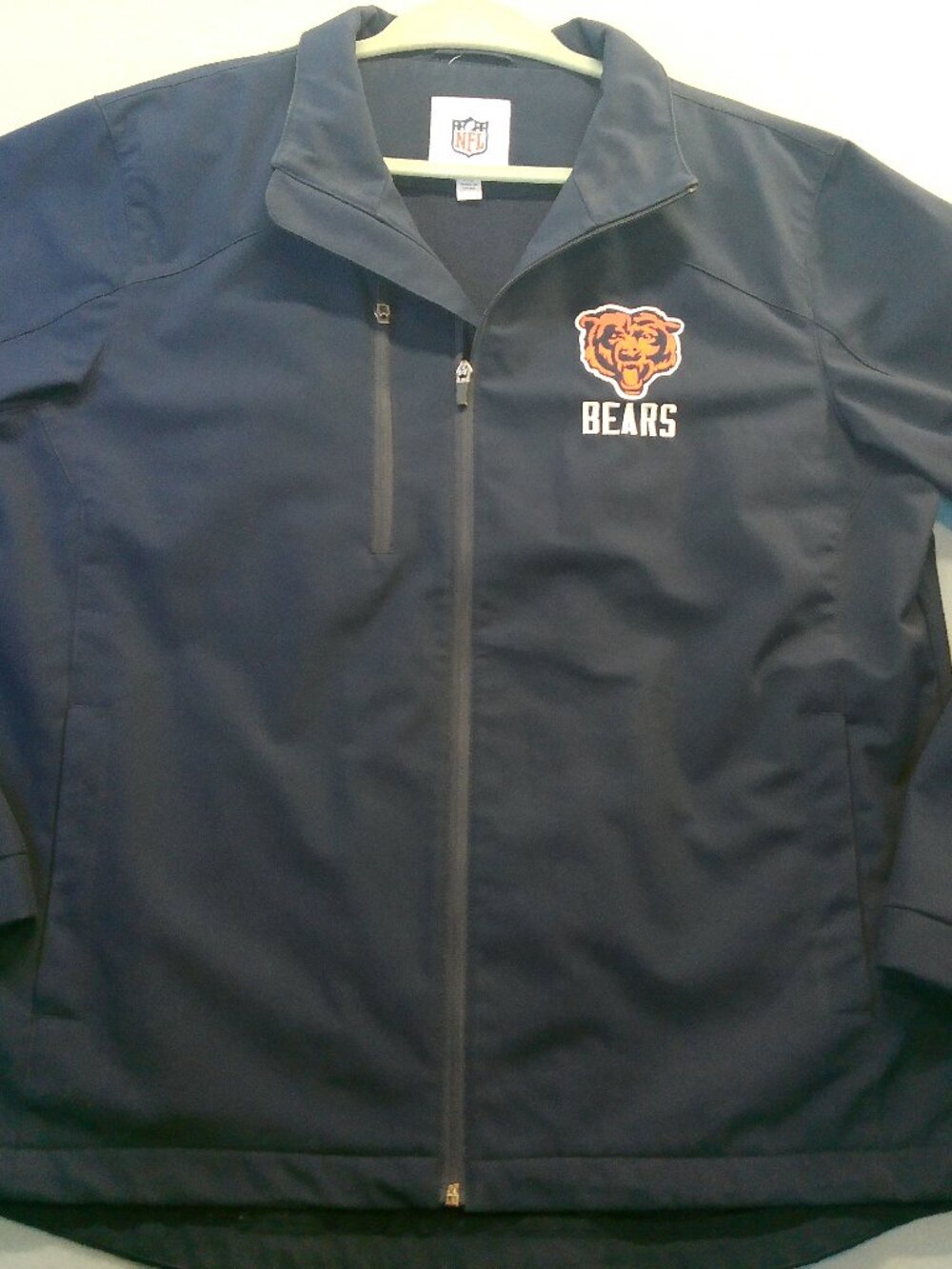 Chicago Bears Jacket Adult Full Zip Coat Sewn Logo Navy NFL Football Mens Size L